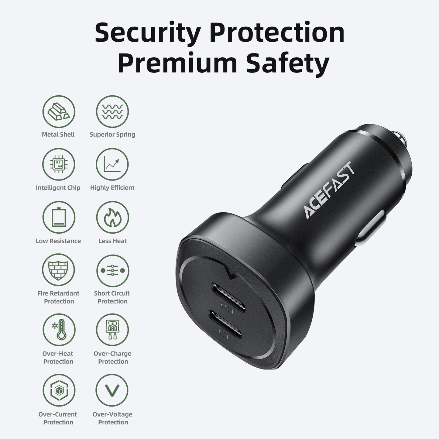 ACEFAST B2 72W Dual USB-C Metal Car Charger