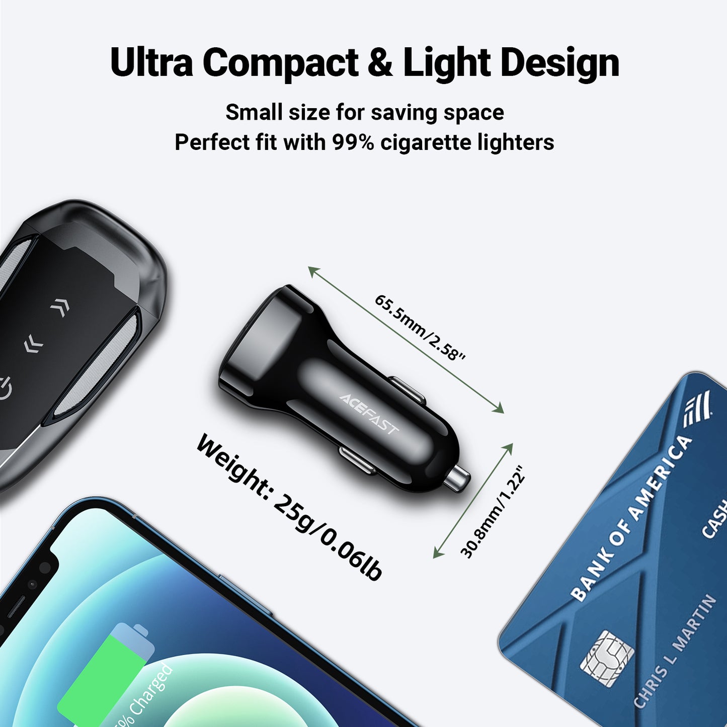 ACEFAST B4 Digital Display 66W(USB-C+USB-A) Dual Port Car Charger