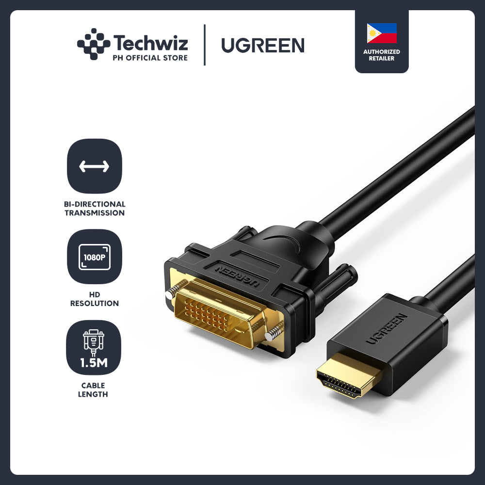 UGREEN 1080P HDMI Male to DVI (24+1) Male Cable Bi-directional for Xbox PS4 HDTV LCD - PH