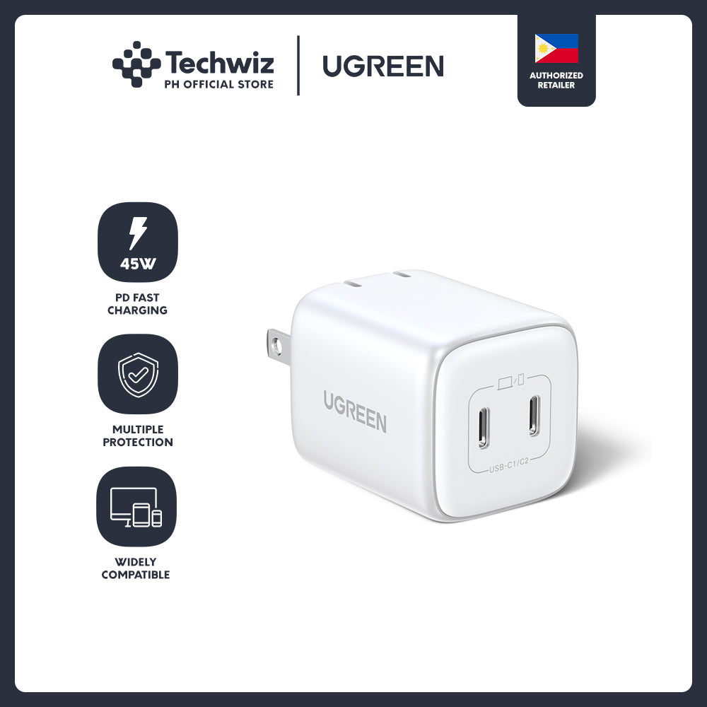 UGREEN GaN Nexode 45W Dual USB-C PD GaN Fast Charger (White)