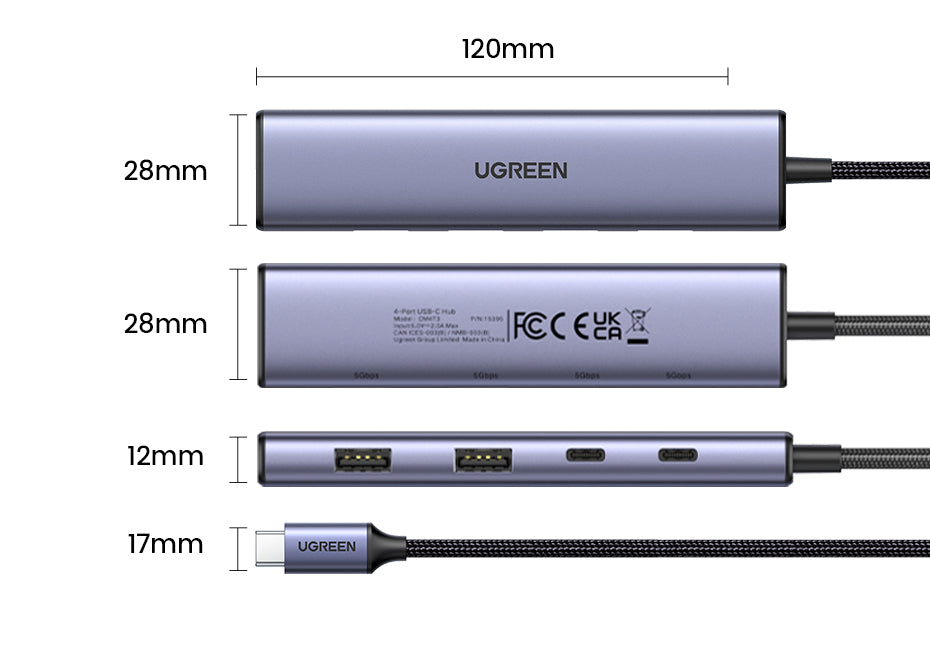 UGREEN 4-in-1 USB C Hub (2 USB-C + 2 USB-A)
