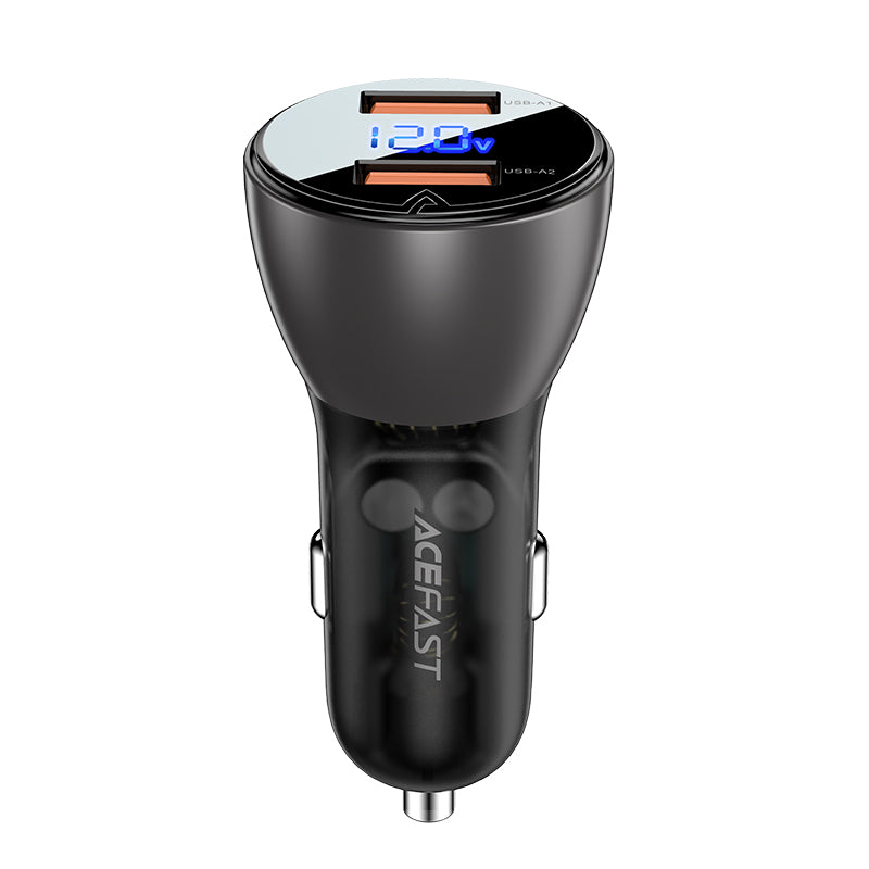 ACEFAST B7 Metal CarCharger 45W (USB-A + USB-A) with Digital Display Transparent,