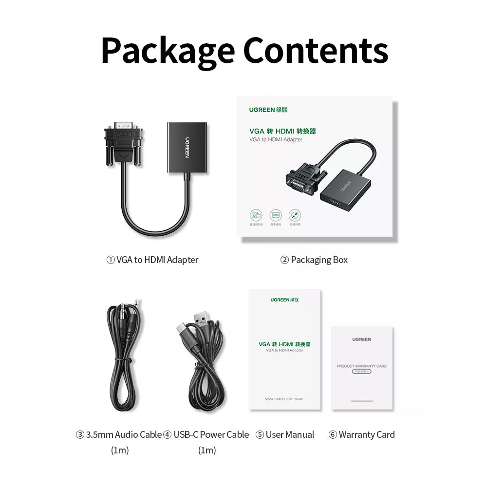 UGREEN VGA Male To HDMI Female Converter