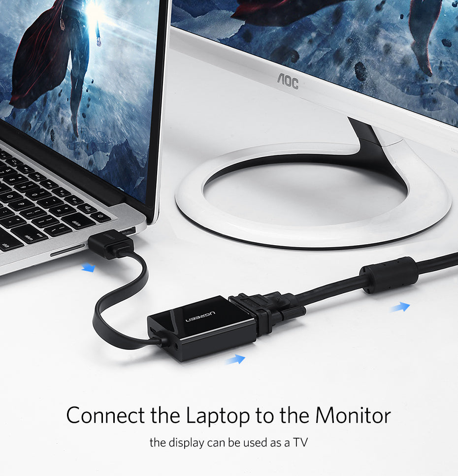 UGREEN 1080P HDMI To VGA 3.5mm Audio Port Micro USB Converter For PC Laptop Ultrabook