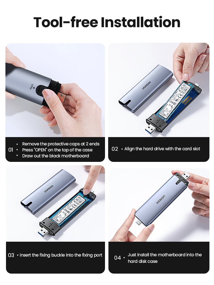 UGREEN USB-C + USB-A M.2 M-Key SSD Enclosure 10G