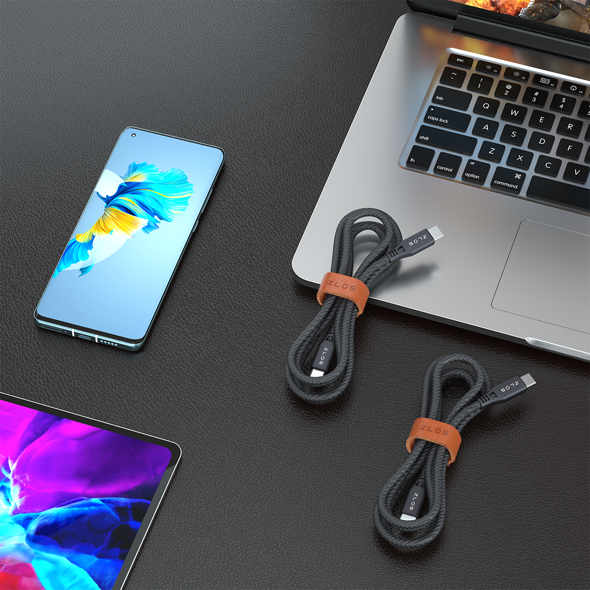 ZLOS 60W USB-C to USB-C Data Cable Nylon Braided PD 3.0 Fast Charging Cable 1M - PH