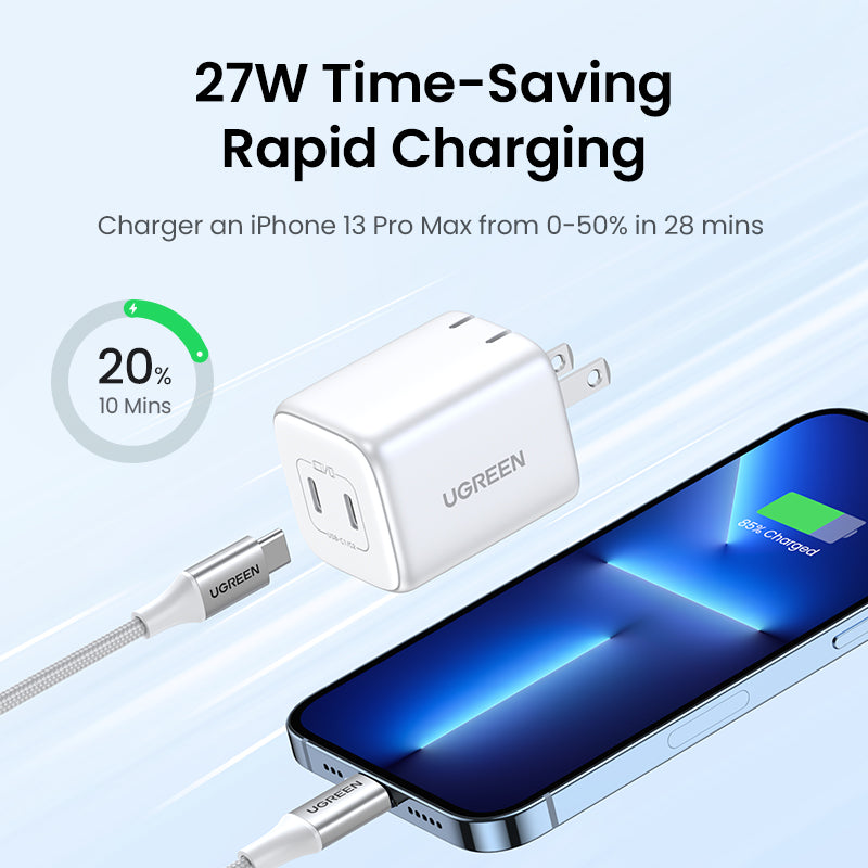 UGREEN GaN Nexode 45W Dual USB-C PD GaN Fast Charger (White)