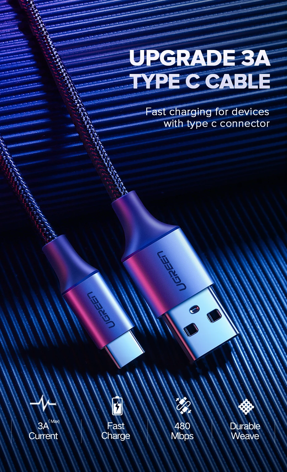 UGREEN USB to USB-C 3A Fast Charging Data Cable - PH