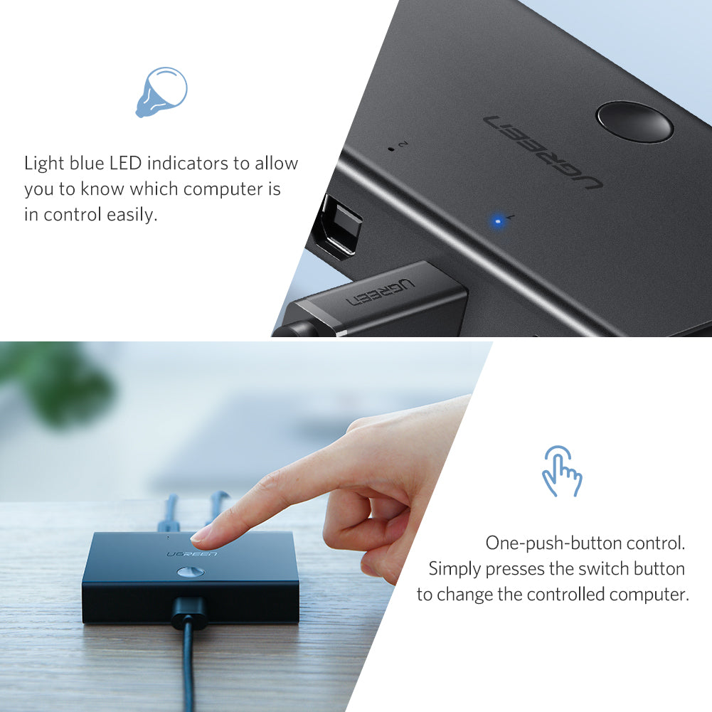 UGREEN USB 2.0 Sharing Switch 2x1 (Black) - PH