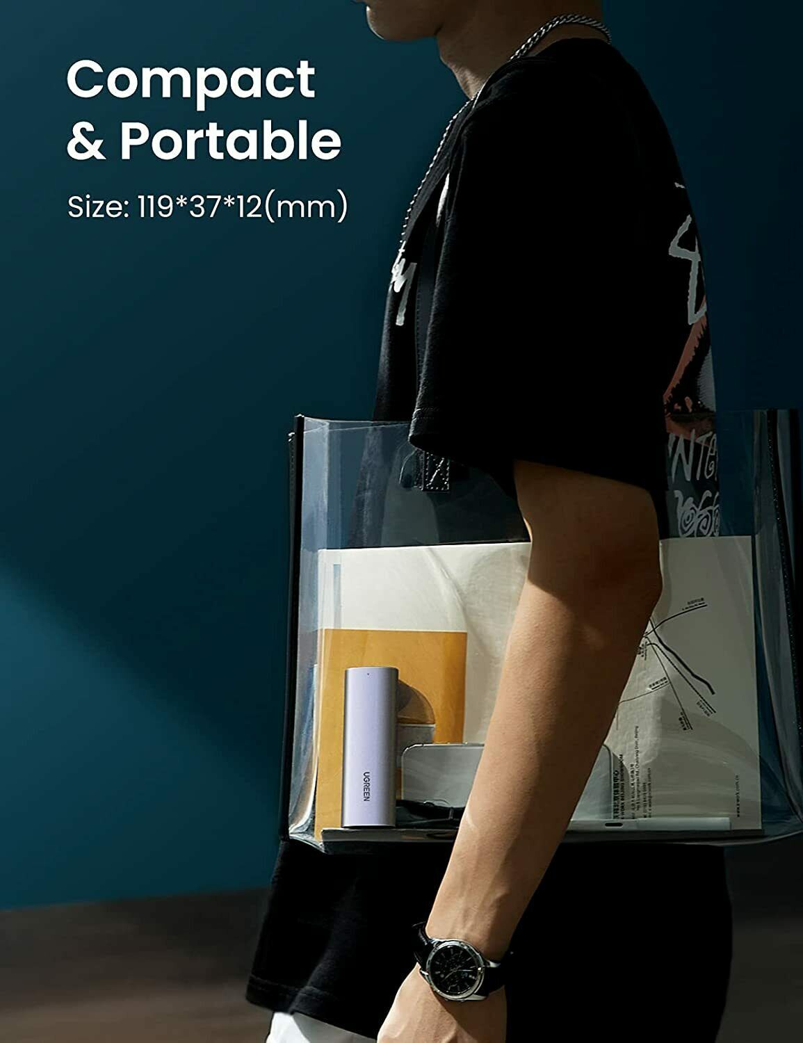 UGREEN 5Gbps / 10Gbps M.2 ME-Key NVMe SATA Enclosure With Cable