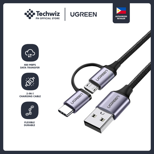 UGREEN USB A to Micro USB + USB Type C Data and Charging Cable for Android Samsung Huawei