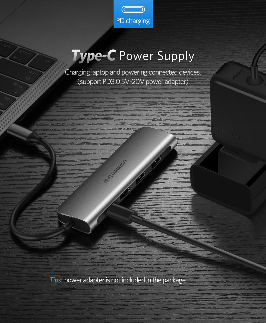UGREEN USB C to HDMI + 3 USB Ports + PD Multifunction 5-in-1 Hub for Laptop Phone - PH