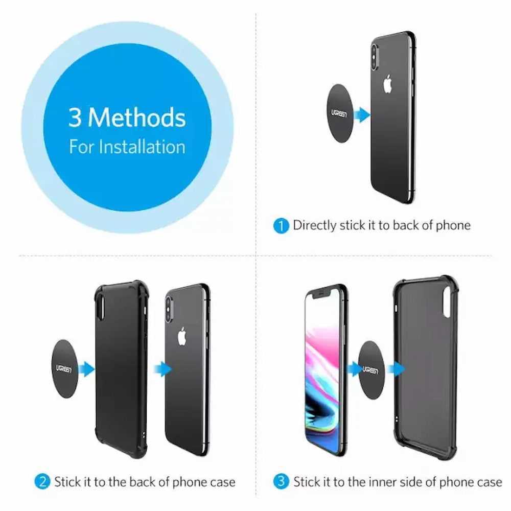 UGREEN Metal Plate for Magnetic Phone Stand 2 Pack Rectangular + Rounded