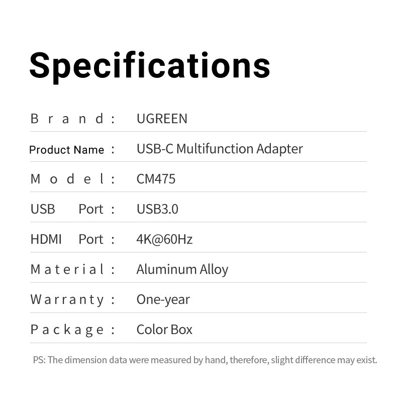 UGREEN USB-C to 3×USB3.0 + HDMI + RJ45 1000Mbps