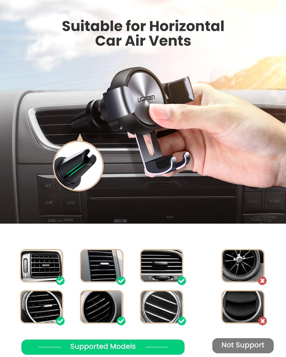 UGREEN Gravity Drive Air Vent Mount Phone Holder
