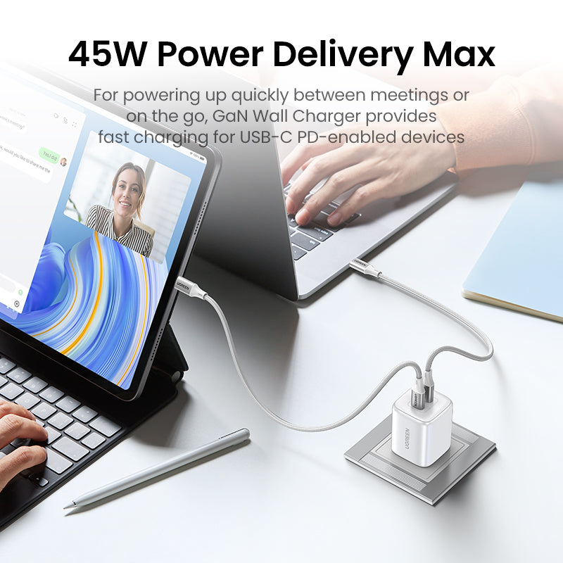 UGREEN GaN Nexode 45W Dual USB-C PD GaN Fast Charger (White)