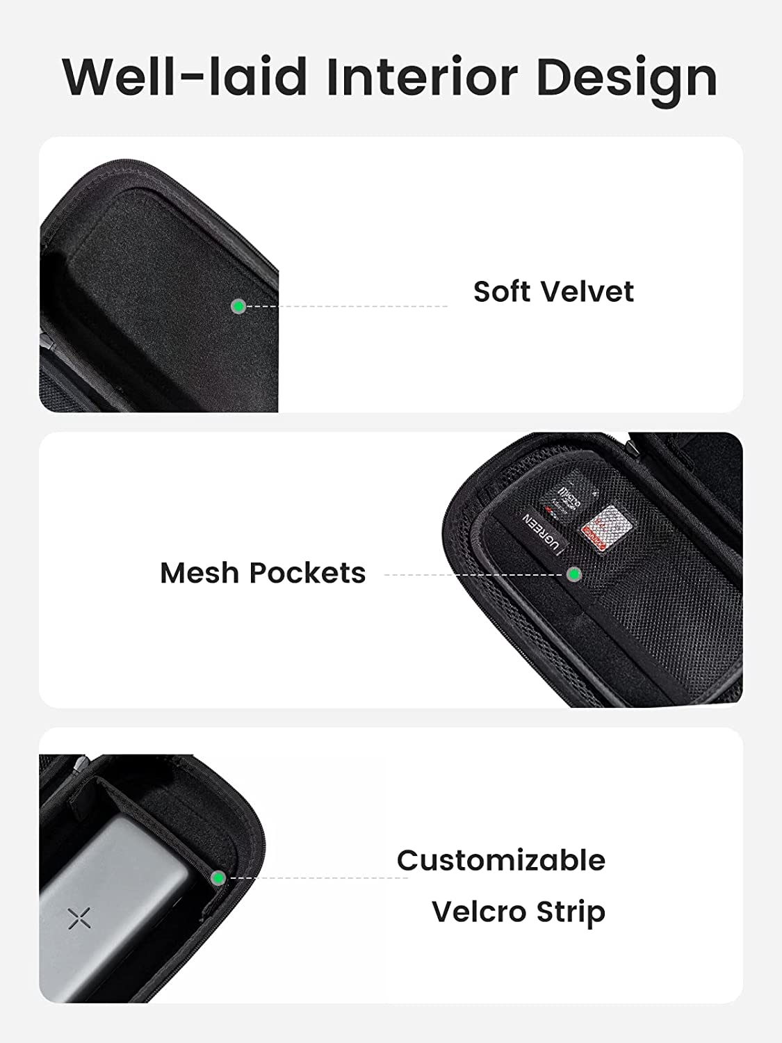 UGREEN Travel Case Gadget Bag Small, Portable Electronics Accessories Organiser Travel Carry Hard Case Cable Tidy Storage Box Pouch with Double Layer, Double Zipper, Snap Hook, Carrying Strap