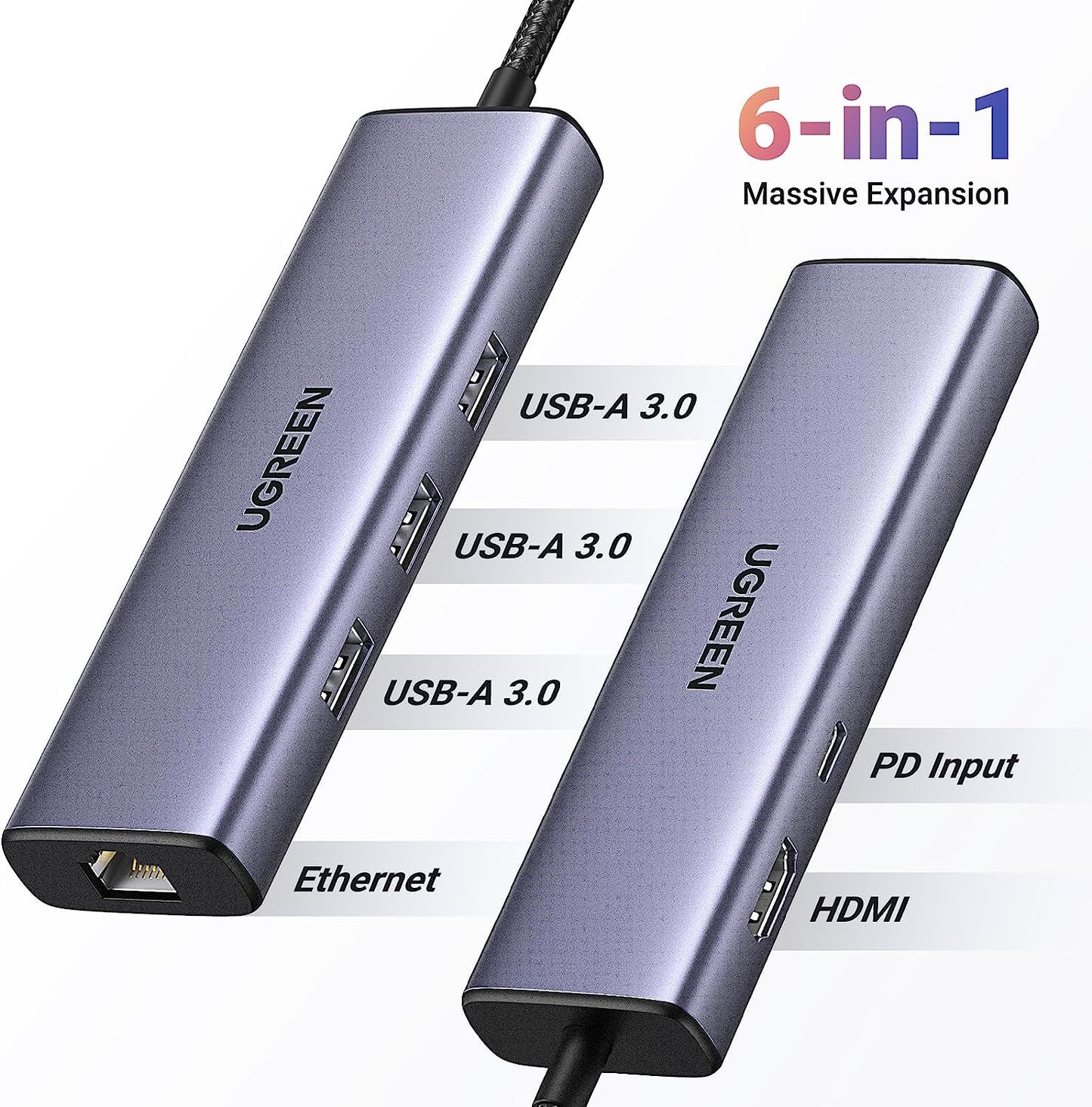 UGREEN USB C to HDMI | 3 USB A3.0 | RJ45 | PD 4k | 30hz 6 in 1 Hub