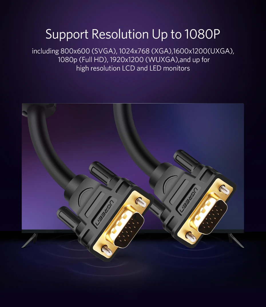 UGREEN 1080P VGA Male to VGA Male Video Cable for HD TV PC