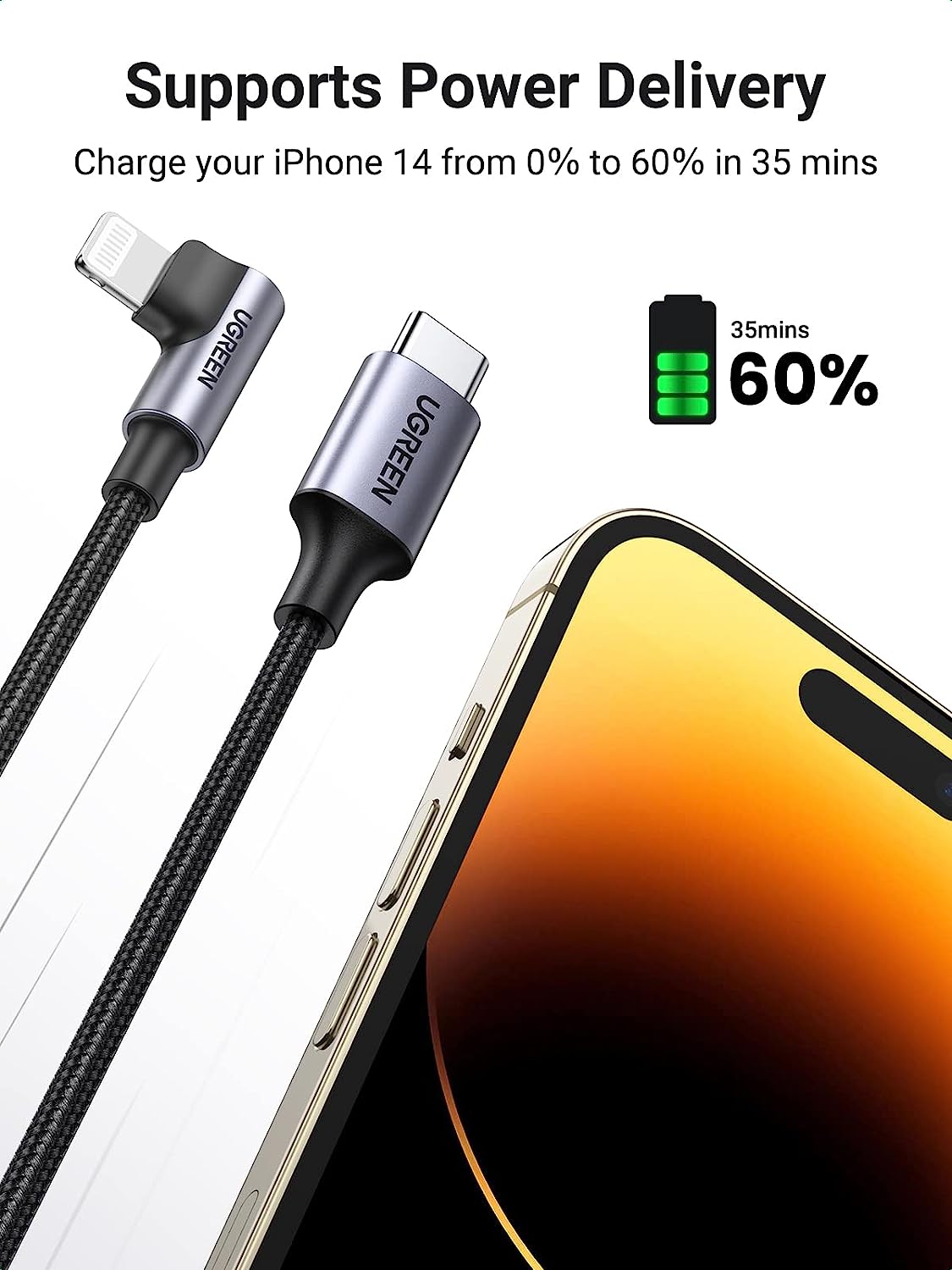 UGREEN Power Delivery PD Cable Apple USB C to Lightning MFi Certified Cable L-Shape 1M