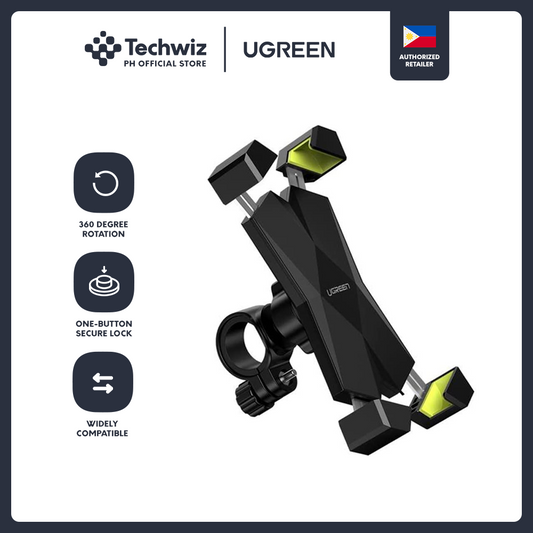 UGREEN Black Bike Phone Holder Bicycle Motorcycle Phone Mount Stainless Steel Handlebar Mount 360 Rotation