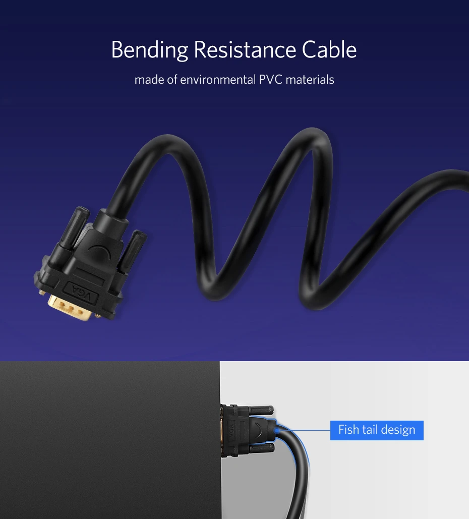 UGREEN 1080P VGA Male to VGA Male Video Cable for HD TV PC