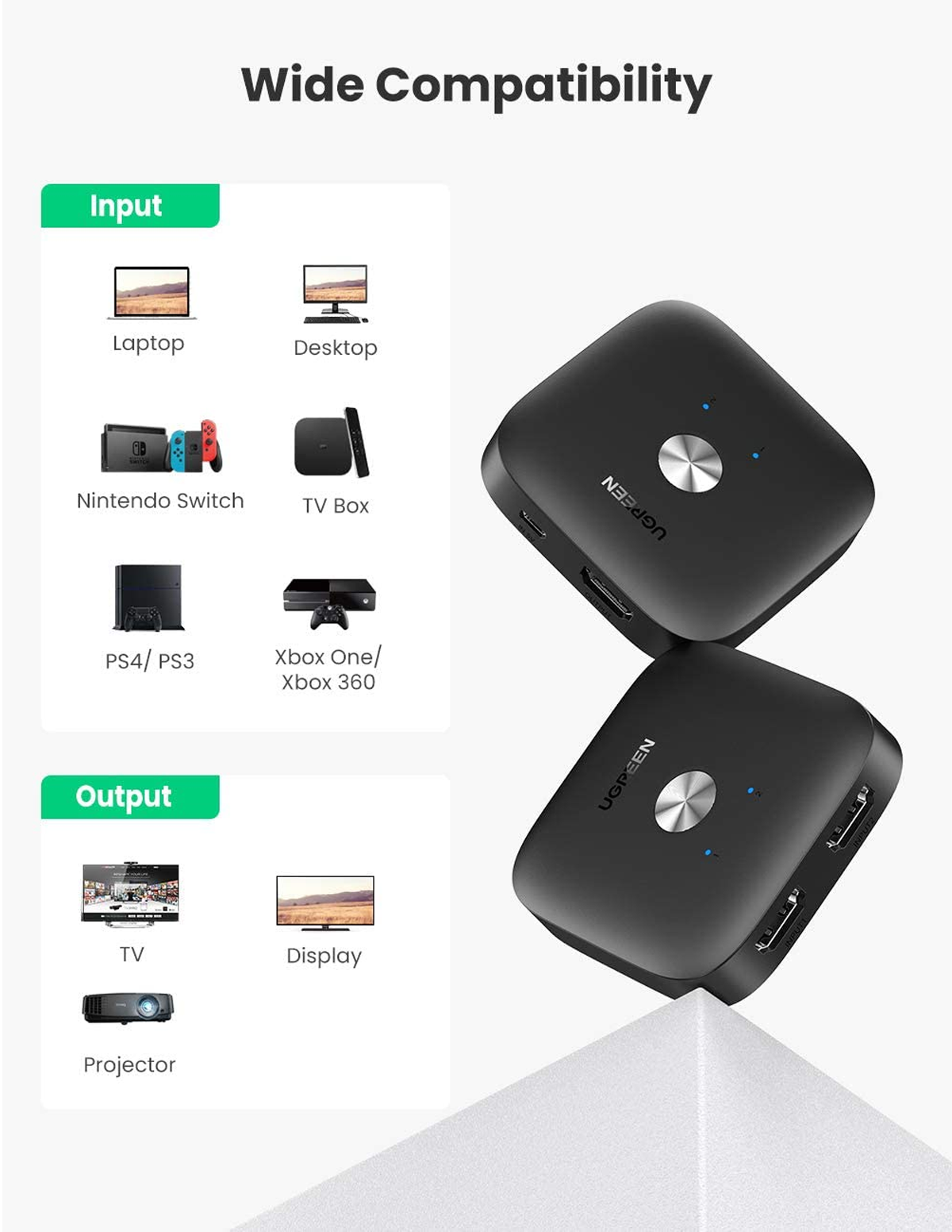 UGREEN HDMI Switcher 2 In 1 Out 4Kx2K@60HZ
