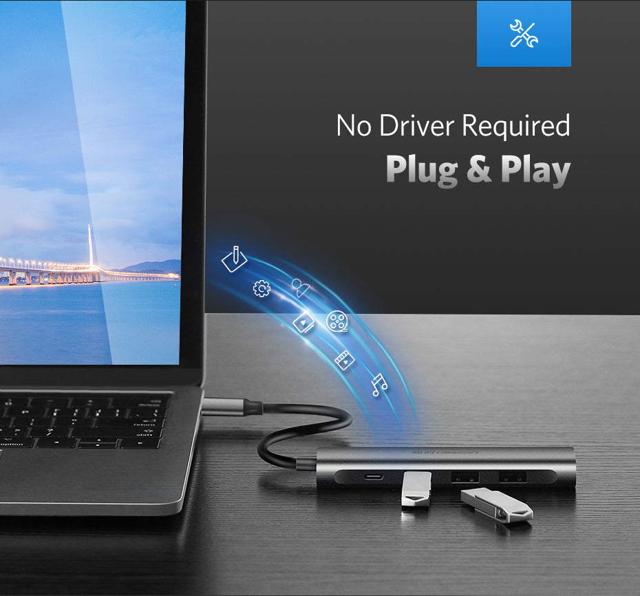 UGREEN USB C to HDMI + 3 USB Ports + PD Multifunction 5-in-1 Hub for Laptop Phone - PH