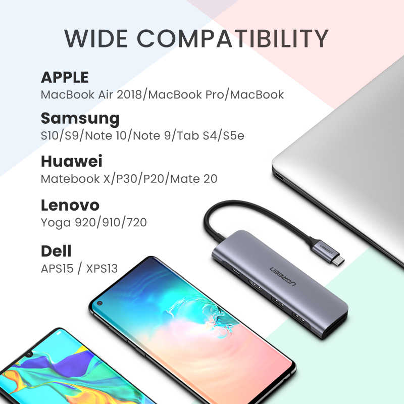 UGREEN 4K 6-in-1 USB C Hub 2 * USB 3.0 + USB-C + 4K HDMI Port + SD & TF Card Slot for Tablet PC Apple Samsung Huawei Phones - PH