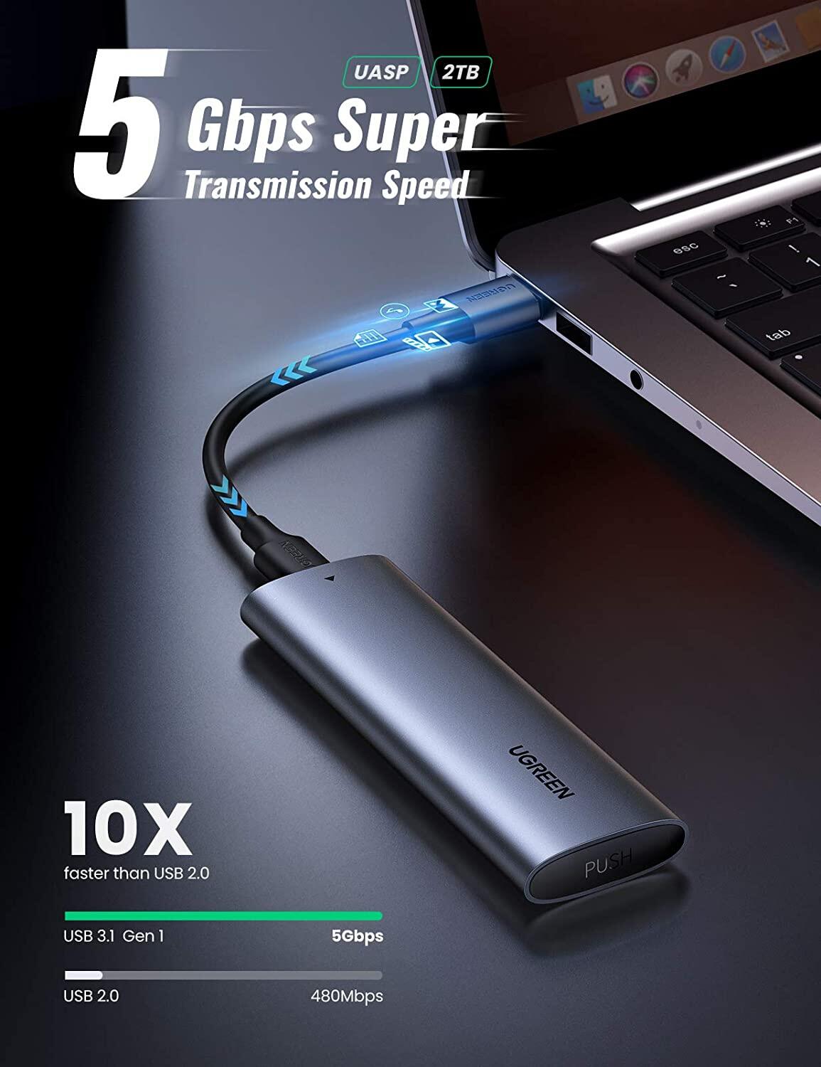 UGREEN 5Gbps / 10Gbps M.2 ME-Key NVMe SATA Enclosure With Cable