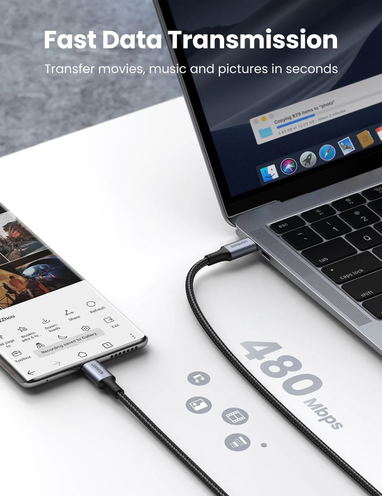 UGREEN USB Type C to USB C Cable for Samsung Galaxy S9 PD 100W Fast Charger Cable for Macbook