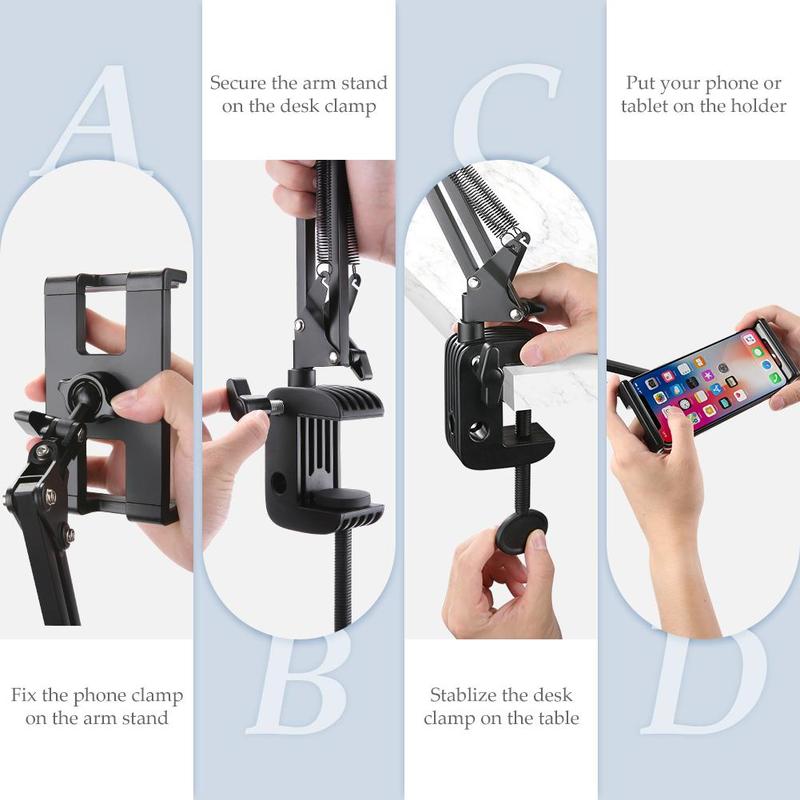 UGREEN Phone Tablets Holder, 360 Adjustable Lazy Holder Mount Clamp with Sturdy Aluminum Alloy Arm
