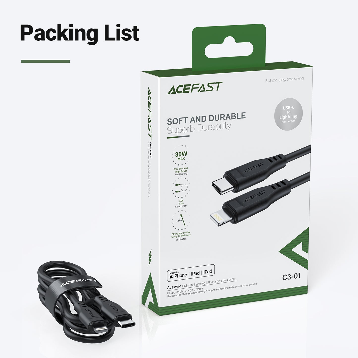 ACEFAST C3-01 USB-C to Lightning TPE charging Data Cable