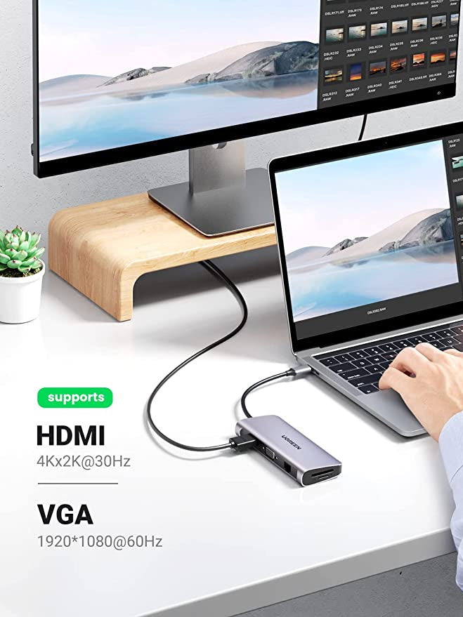 UGREEN USB-C 10 in 1 Hub (3 USB 3.0 + HDMI + VGA + RJ45 + TF + SF + SD + Audio Jack)