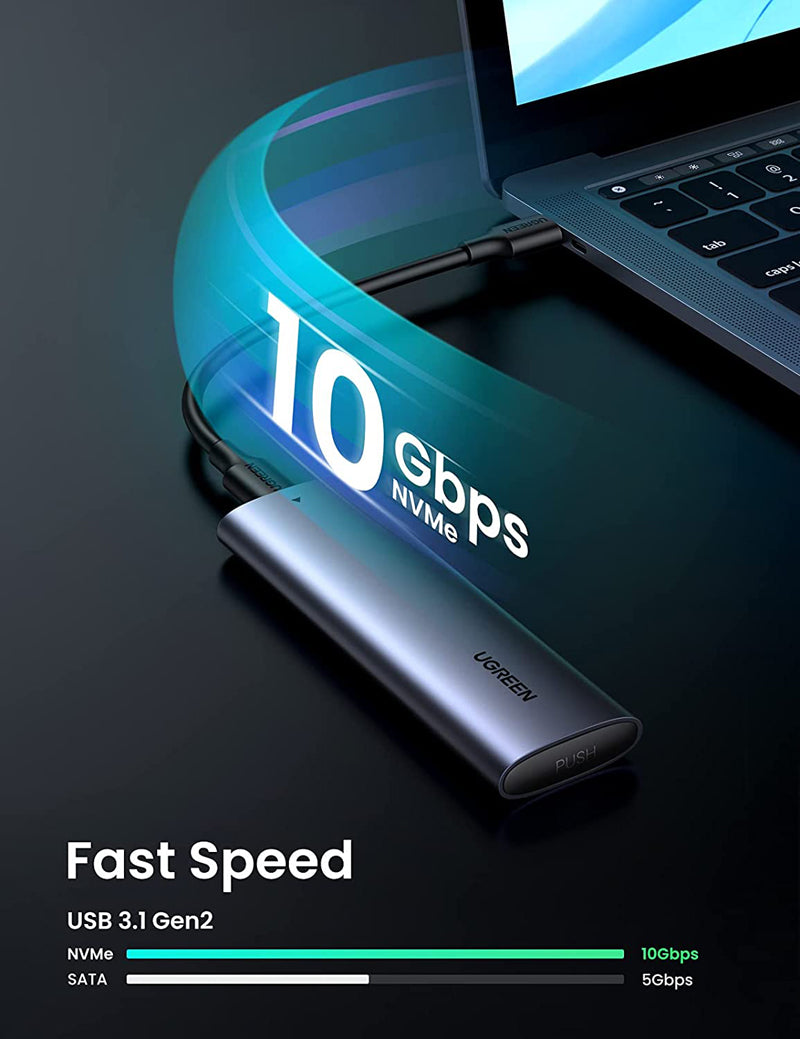 UGREEN 5Gbps / 10Gbps M.2 ME-Key NVMe SATA Enclosure With Cable
