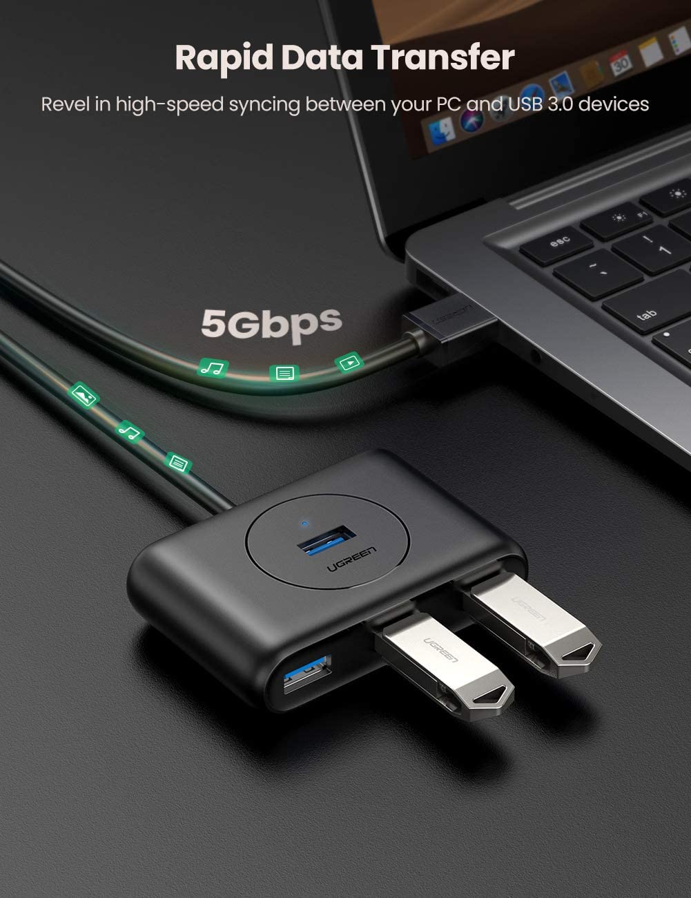 UGREEN USB 3.0 4 Port Hub Splitter with USB Type-C Power Port