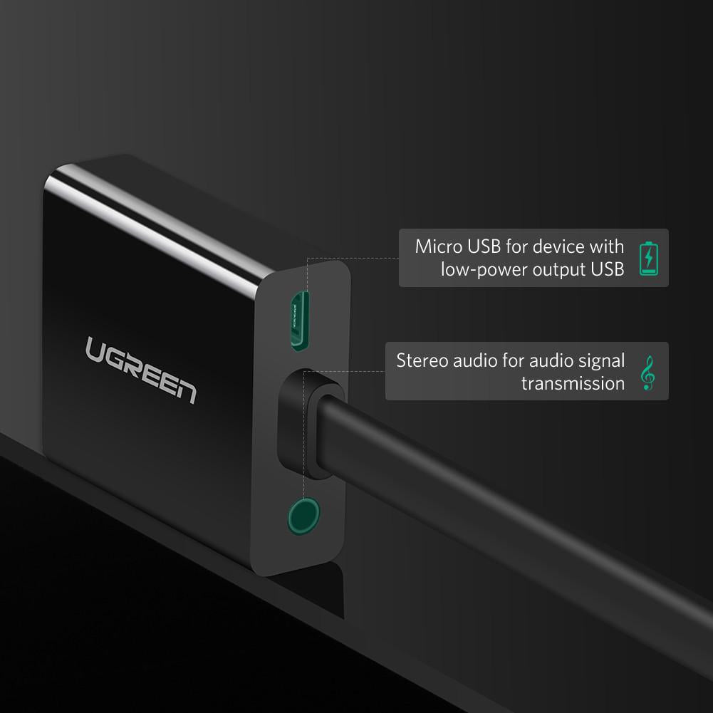 UGREEN 1080P HDMI To VGA 3.5mm Audio Port Micro USB Converter For PC Laptop Ultrabook