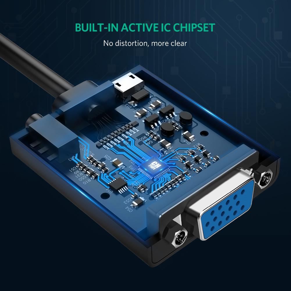 UGREEN 1080P HDMI To VGA 3.5mm Audio Port Micro USB Converter For PC Laptop Ultrabook