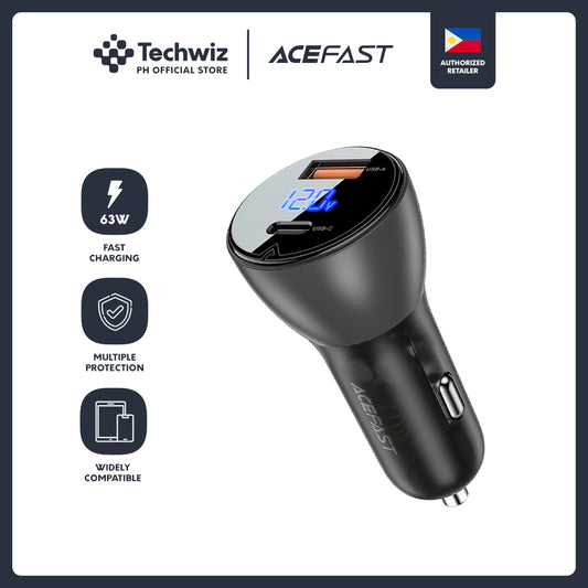 ACEFAST B6 Metal Car Charger 63W (USB-A+USB-C) with Digital DisplayTransparent