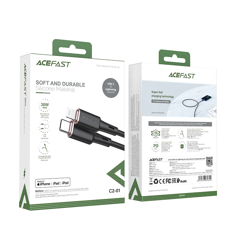 ACEFAST C2-01 USB-C to Lightning Zinc Alloy Silicone Charging Data Cable