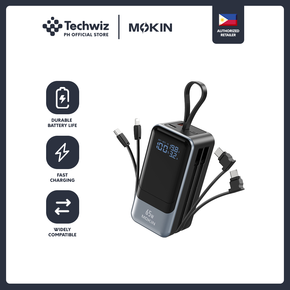 MOKiN 65W Portable Power Bank for Laptop - 18400mAh, Smart Display Black/ White - PH