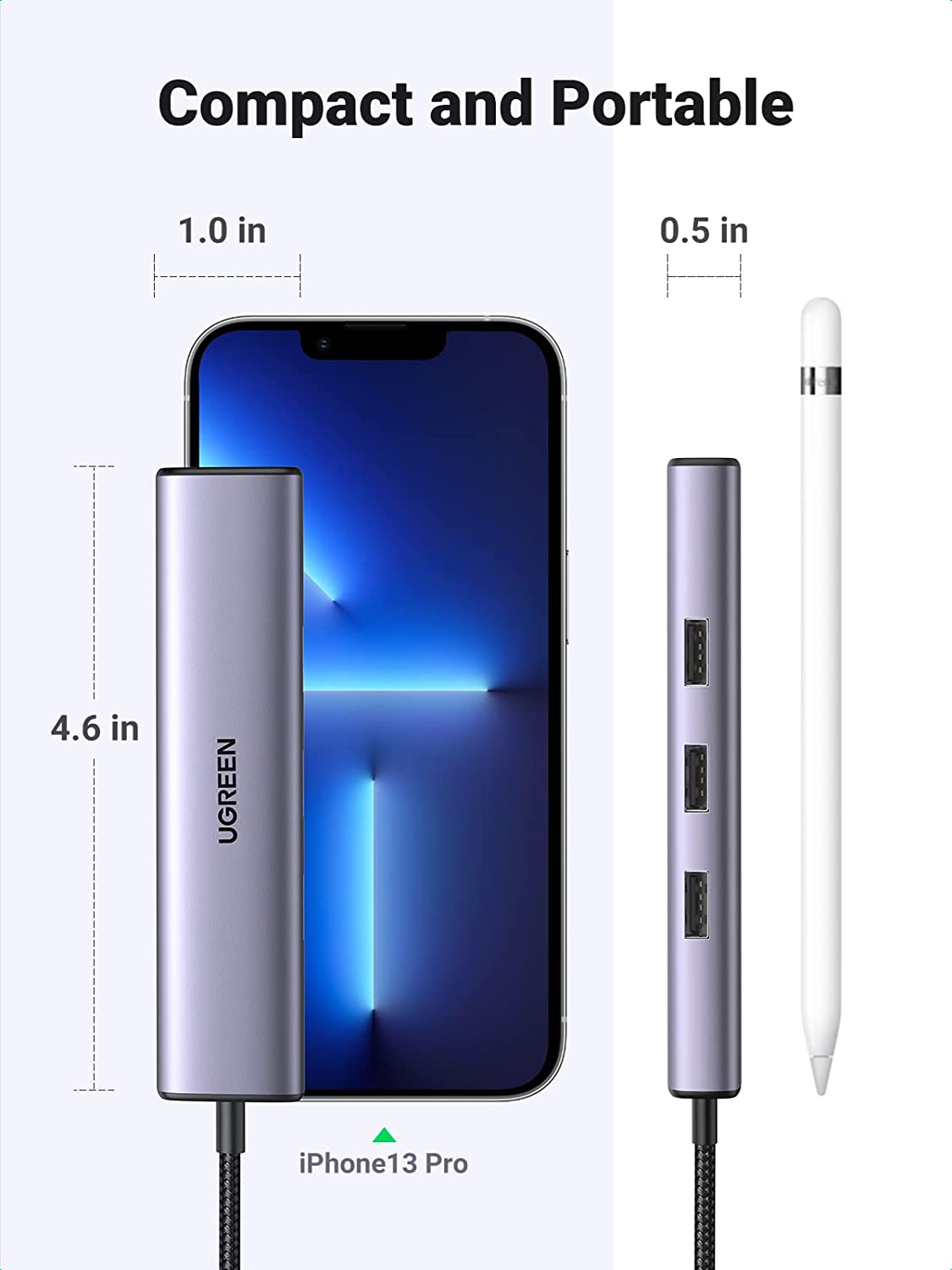 UGREEN USB-C to 3× USB3.0 Hub + RJ45 (1000M) Ethernet Adapter / USB C to 4 Port USB 3.0 Hub