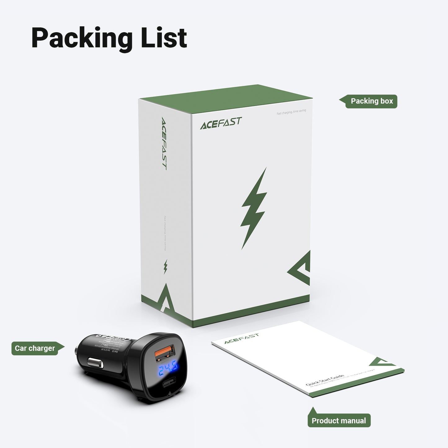 ACEFAST B4 Digital Display 66W(USB-C+USB-A) Dual Port Car Charger