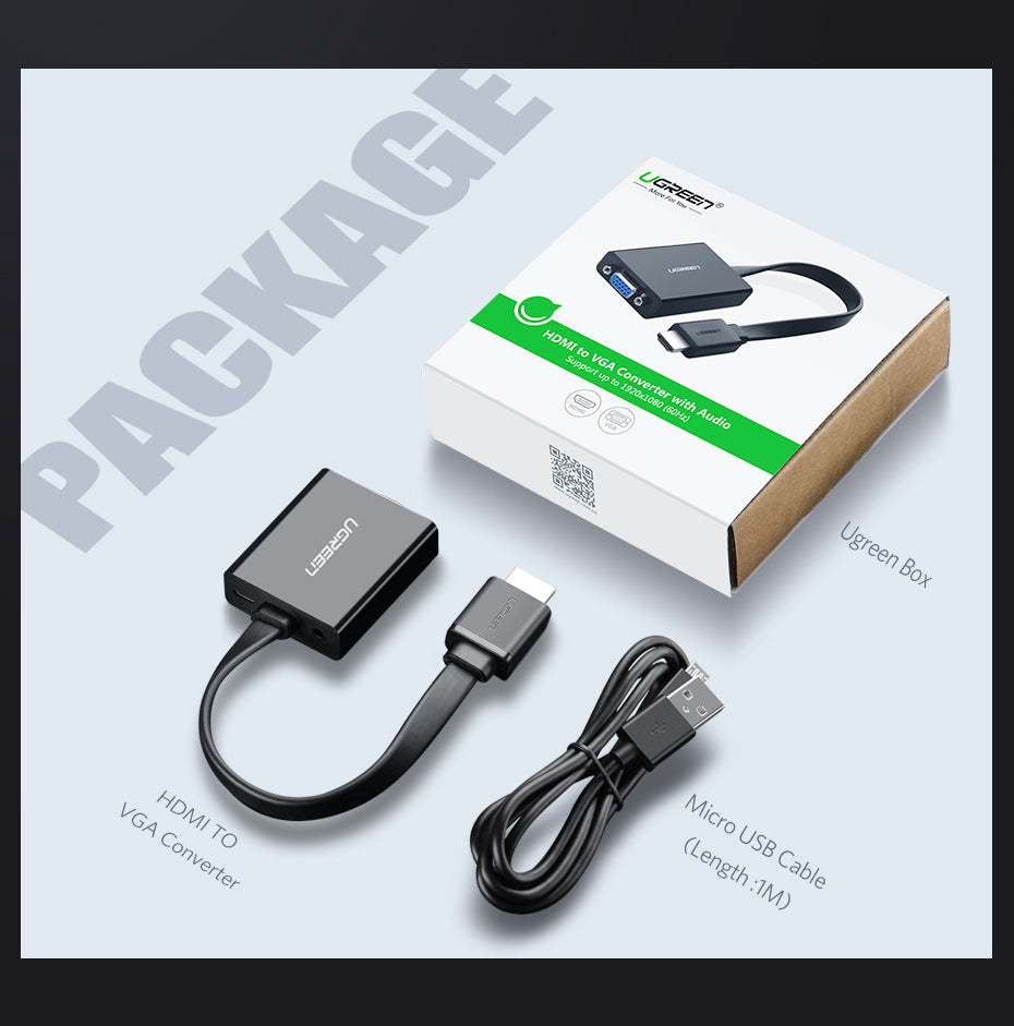 UGREEN 1080P HDMI To VGA 3.5mm Audio Port Micro USB Converter For PC Laptop Ultrabook