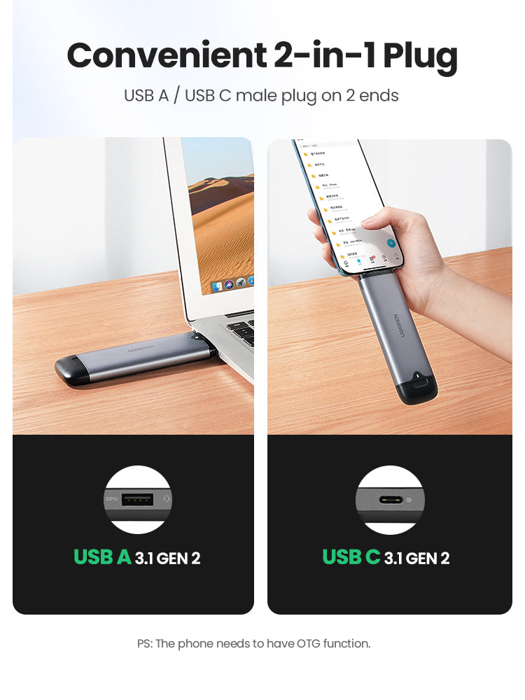 UGREEN USB-C + USB-A M.2 M-Key SSD Enclosure 10G