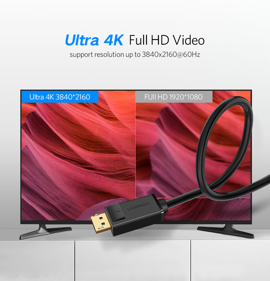 UGREEN 4K HD DisplayPort DP Male To Male Cable For PC Projector Monitor Screen