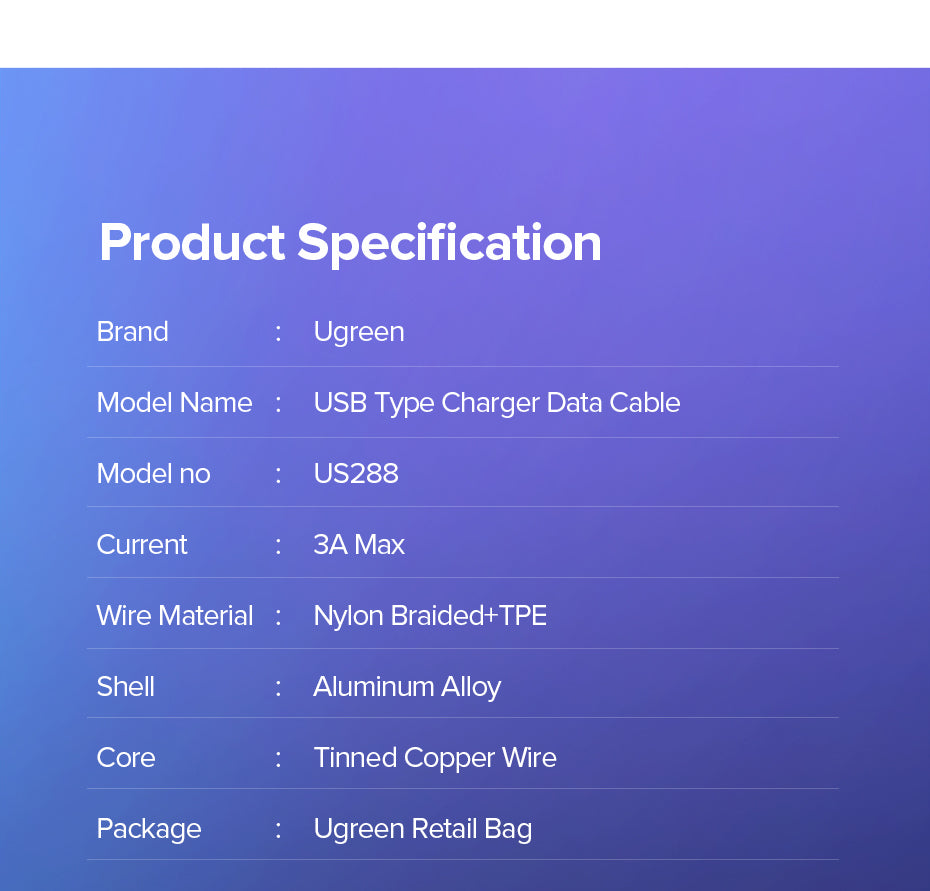 UGREEN USB to USB-C 3A Fast Charging Data Cable - PH