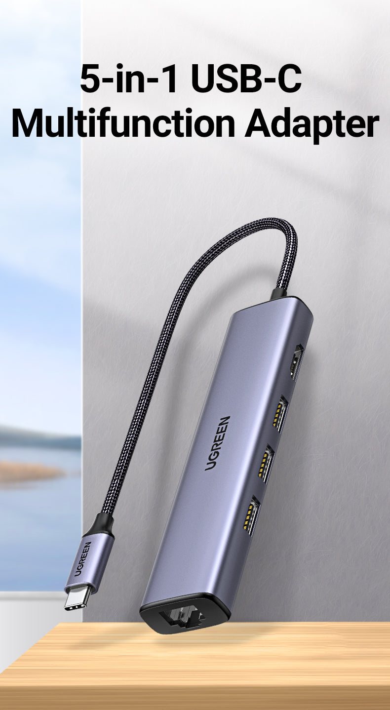 UGREEN USB-C to 3×USB3.0 + HDMI + RJ45 1000Mbps