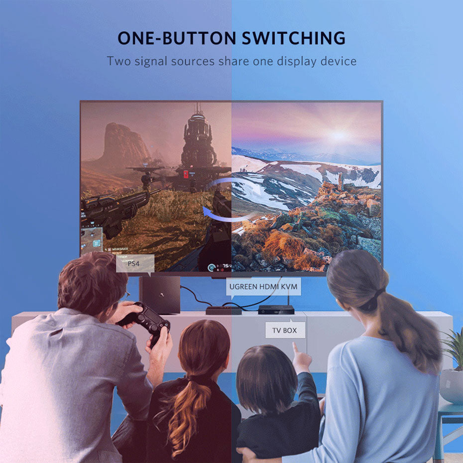 UGREEN KVM Switch 2 in 1 Out 4K HDMI Switcher Box and Extended 4 Ports USB Hub Manual Sharing Box with USB Cables for Computer PC Laptop Desktop Monitor TV Printer Keyboard Mouse