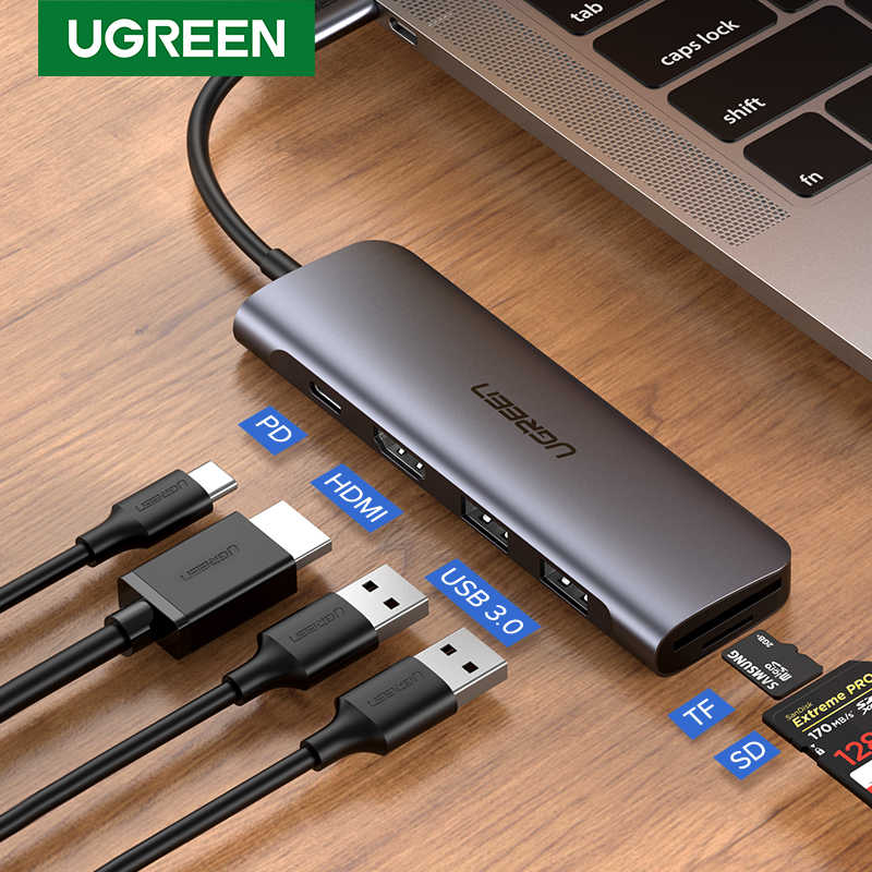 UGREEN 4K 6-in-1 USB C Hub 2 * USB 3.0 + USB-C + 4K HDMI Port + SD & TF Card Slot for Tablet PC Apple Samsung Huawei Phones - PH